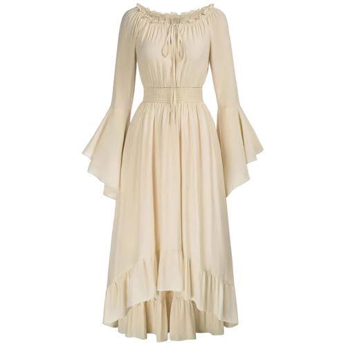 Generisch Engelskostüm Langes Kleid Kostüm Halloween Damen Lange Ärmel Mittelalter Festival Outfit Lang Schnürung für Viktorianisches Kleid Weiß...
