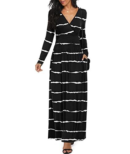 Image of LILBETTER Women Long Sleeve Deep V Neck Loose Plain Long Maxi Casual Dress