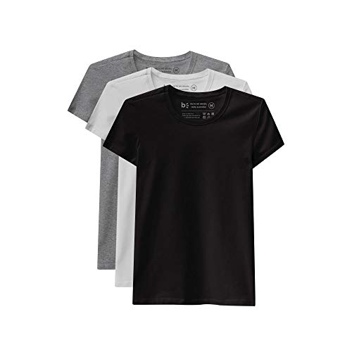 Kit 3 Babylook Básica, basicamente. Feminino, Branco/Preto/Mescla, GG