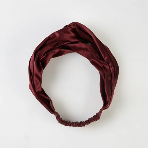 Waterlily Headband 100% Mulberry Silk 22momme Hair Band Head Wrap for Women Soft Natural Organic Beauty Care (Burgundy)