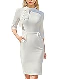 MUXXN Women's Midi Elbow Sleeve Bridesmiad Wedding Pencil Pinup Tea Dress with Pocket Off White XL