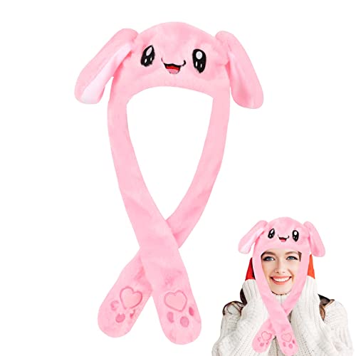 TSLBW Gorro de Conejito de Peluche Divertido con Oreja Móviles, Gorro de Oreja de Animal de Peluche para Mujeres y Niñas Disfraz de Cosplay, Regalos de Fiesta de Cumpleaños de Navidad Rosado
