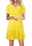 Alaster Queen Women’s T Shirt 2025 Summer Pleated Dress Short Sleeve Casual Loose Swing Tunic Yellow Dress with Pockets