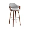 Armen living daxton mid century modern swivel bar stool for kitchen island counter in gray faux leather and walnut wood 26 seat height  urban country home decor