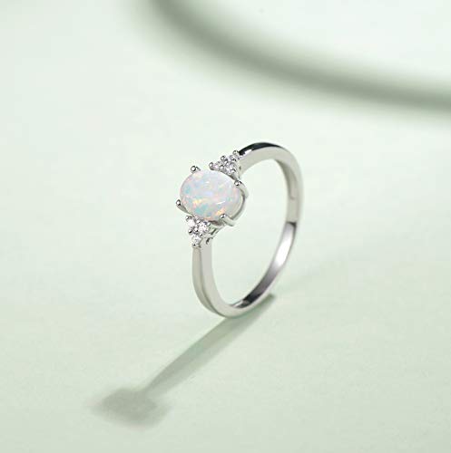 FANCIME Birthstone Rings for Women Sterling Silver Created Opal Rings Garnet Ruby Rings Engagement Ring Fine Jewelry for Women Size 4,5,6,7,8,9,103