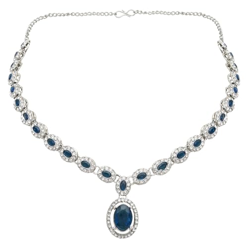 Image of I Jewels Silver Plated Stylish Design Crystal Diamond Necklace With Earrings & Maang Tikka Jewellery Set for Women