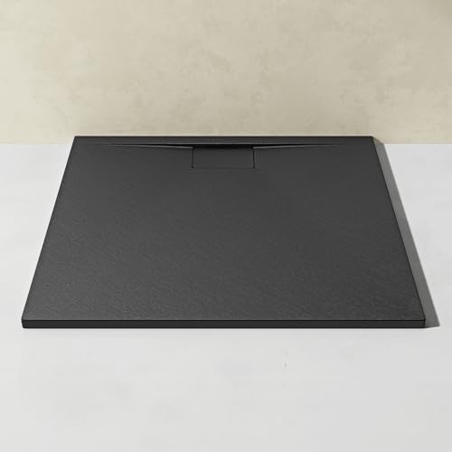 doporro Duschtasse Duschwanne 70x120x3 flach Mineralguss in Anthrazit DIN-Anschlüsse für bodengleiche Montage geeignet Geoma07