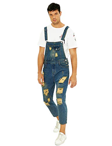 Sokotoo Men's Ankle Length Pocket Holes Ripped Jumpsuits Size 32, Blue