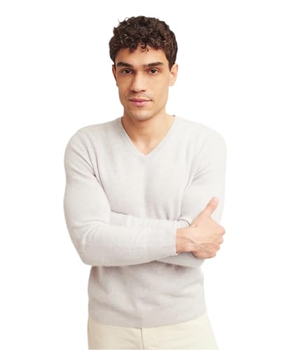 NAADAM Mens Cashmere Core Vneck, Frost Gray, L