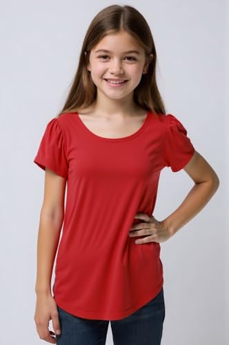 Image of Huata Girls Short Puff Sleeve Tee Basic T-Shirt 2 Packs Crewneck