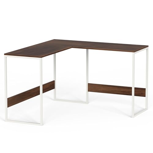 Image of BLUEWUD Corbyn Engineered Wood Study and Computer Laptop Table for Home or Office, WFH Desk, with Metal Legs for Adults Kids Students Work from Home (L- Shape, Brown Maple & White)