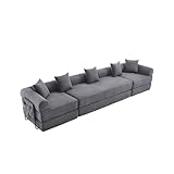 Modulares Familiensofa Cordstoff Vakuumkomprimiert Schlafcouch Stauraum Seitentasche Metallrahmen Kissen Set Wohnzimmer Gästezimmer Apartment Haustiergerecht Werkzeuglos Aufbau Relaxzone (Dunkelgrau)