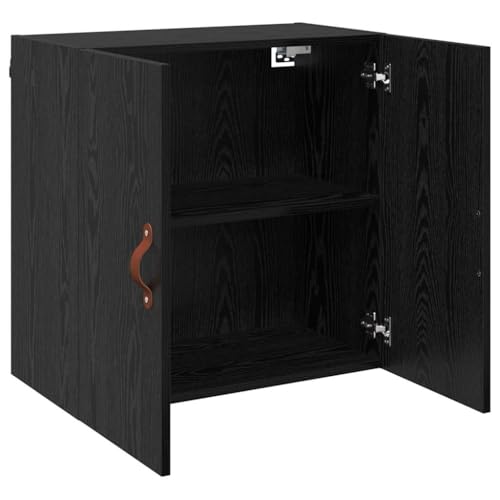 Armoire murale 2 compartiments noire et bois avec poignées pratiques - 6
