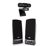 Cyber Acoustics 2.0 Speaker (CA-2014) & Zoomed Certified CA Essential Webcam 1080HD-AF with Microphone