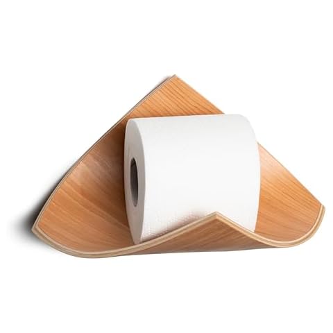 Walnut Toilet Paper Holder, WC Shelf for Roll, Wall Mount Wood Floating Rack for Bathroom, Restroom Loo Organizer (Cherry) Cover
