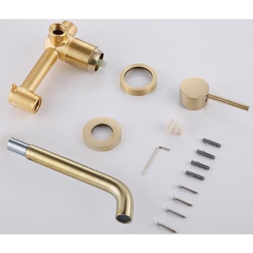Grifos de lavabo de pared contra salpicaduras grifería monomando de latón oro cepillado 3