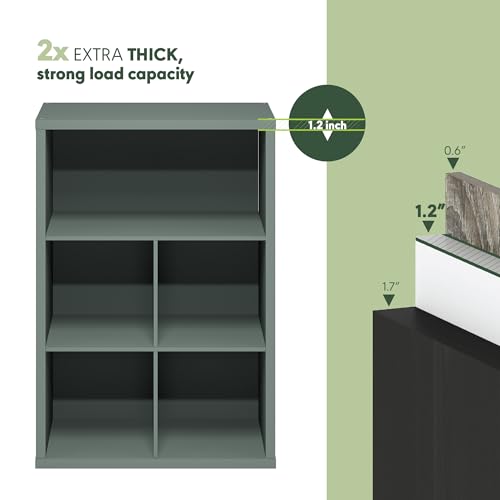Image of Furinno Cubicle Book Shelf, 5-Cube Bookshelf, Extra Thick Frame Cube Storage Organizer Bookcase with Closed Back, 15.3 x 29.9 x 43.3, for Living Room, Bedroom, Home Office, Sage Green