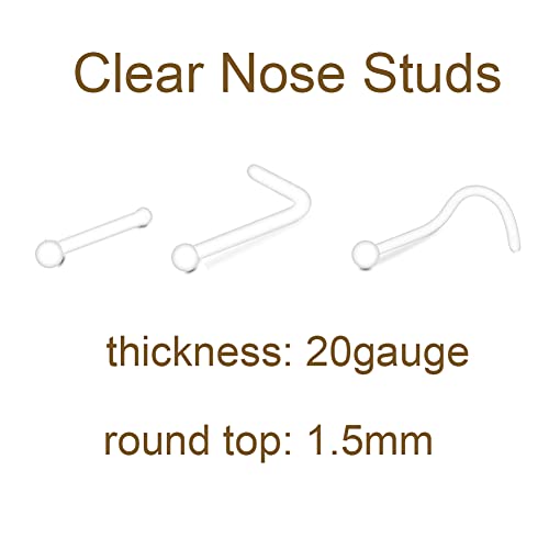 MODRSA Clear Nose Rings & Studs - Plastic Nose Piercing Retainers - 16g, 18g, 20g - Clear Cartilage Earrings & Lip Piercing Retainer2