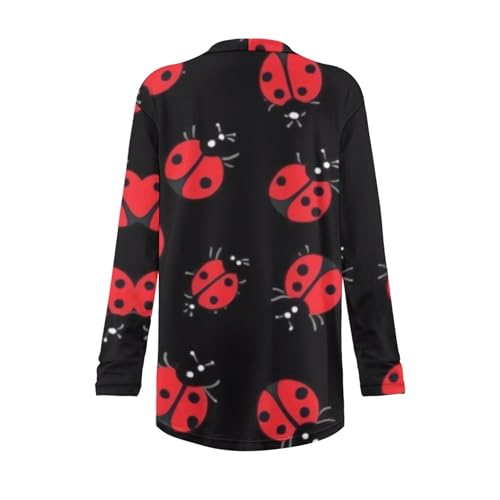 Image of Forchrinse Red Ladybug Cardigan for Women Causal Long Sleeve Open Front Cardigans Sweater Fashion 2024 Fall Coat with Pockets