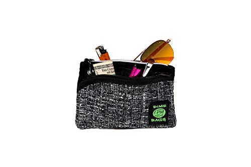 DIME BAGS Hemp Pouch, Compact Tote with Dual Zippered Compartments, Travel Wallet with Carabiner Clip & Interchangeable Patch, Coin Bag Zipline (8 inch, Black)4
