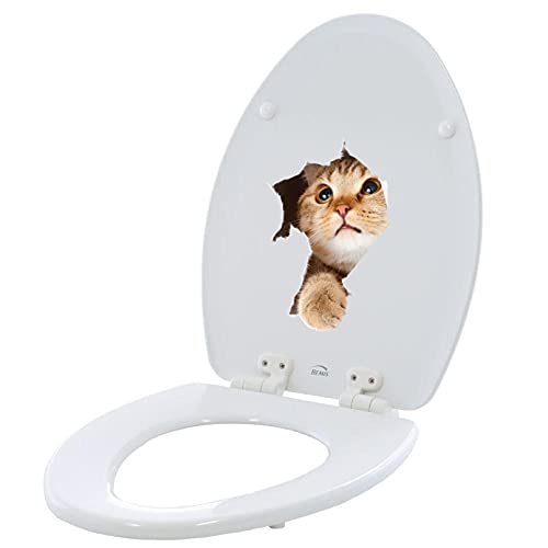 Bathroom Toilet seat Sticker Decal - Cat Break Out Breaking - Funny Fun Learning Educational
