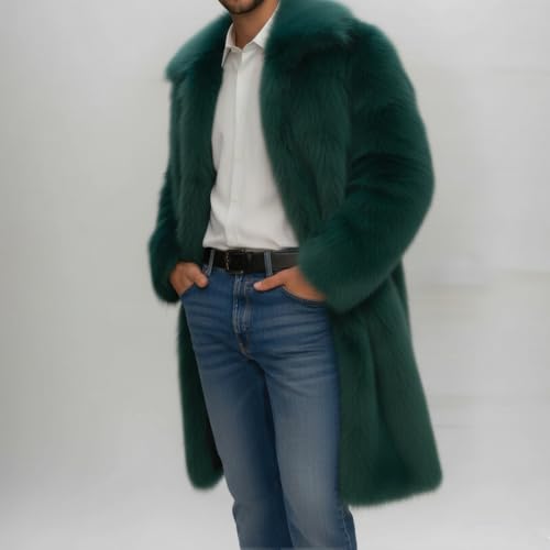 Image of Lisa Colly Men's Faux Fur Coat Winter Parka Overcoat | Men's Faux Fur Jacket, Winter Faux Fur Long Coat, Long Sleeve Fluffy Overcoat
