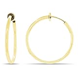 Aloha Earrings - Clip On Hoop Earrings for Women - Silver and Gold-Tone Brass Spring hoops for Non-Pierced Ears (Gold Medium)