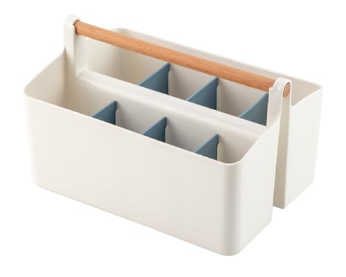 Large Plastic Portable Caddy with Handle, XICEN Storage Organizer Bin with Adjustable Dividers for Art Supplies, Crafts, Colored Pencils, Makeup Desk (Blue)