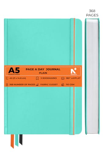 Image of NEORAH -A5 PLAIN | 368 Pages - 110 Gsm |PAGE A DAY JOURNAL (21x14.8 cm)-Hardcover Unruled Notebook |Back Pocket |3 Silk Book Mark - Completely HANDMADE for Journaling,writing- TEAL