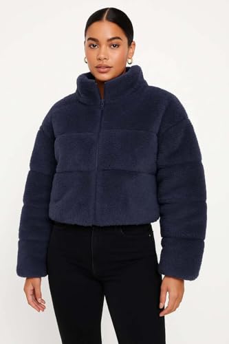 Image of KOTTY Premium Women's Coral Fabric Blue Jacket - Soft Touch Coral Fabric,Stylish Warm Wear,and Modern Winter Appeal