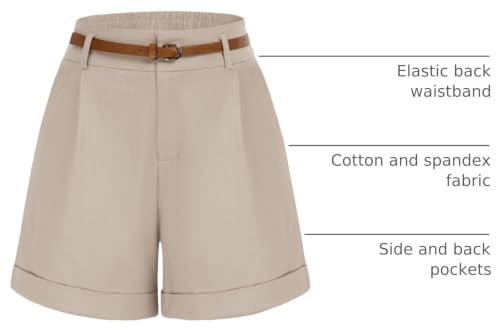 Image of Belle Poque Women Bermuda Shorts Elastic Waist Wide Leg Shorts with Pockets & Belts