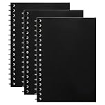DDUP 3 Pack A5 Spiral Notebooks, 120 Pages Colorful Spiral Notebooks Bound with Hard Waterproof Matte Plastic Cover, Lined Notepad with 8mm Lines for Business Office School Travel (Black)