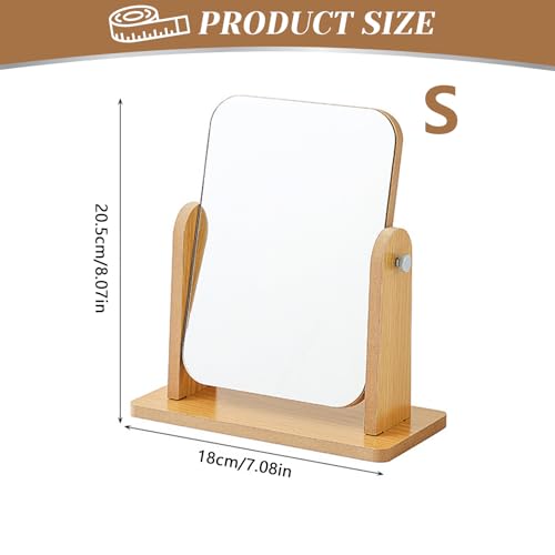Espejo de maquillaje rectangular con soporte de bambú miniatura 2