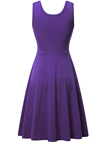 Image of HUHOT Womens Sleeveless V Neck Dress with Pocket Summer Beach Midi Flared Tank Dress