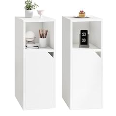 YMYNY Set di 2 Comodini Stretti, Tavolini Salotto, Scomparto Aperto, Porta con Angolo Smussato, Piano Regolabile, L24 x P29 x H62 cm, in Legno, per Camera da Letto, Soggiorno, Bianco HST016W-2