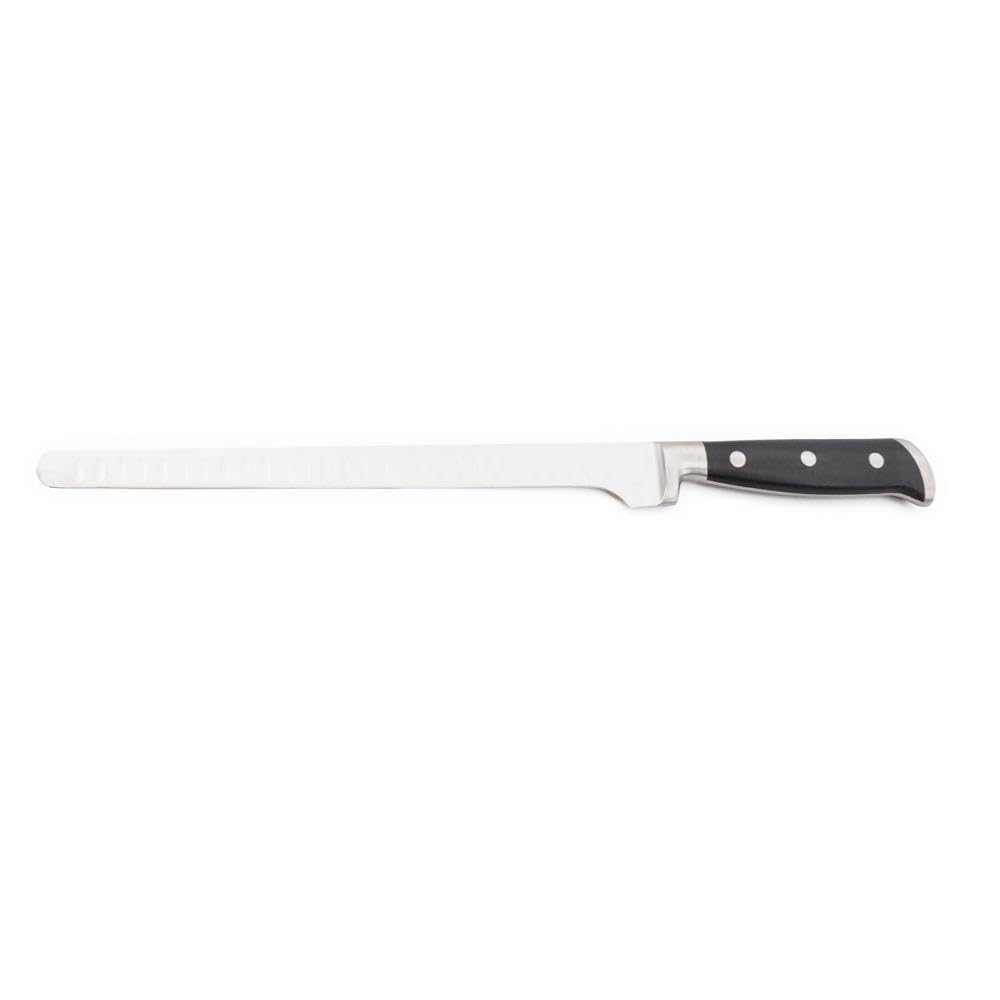 LAGUIOLE Cuisson Couteau à Saumon/Jambon Noir 38,5cm Lame Alvéolée 25cm Acier Inoxydable 420J2 Poignée Ergonomique ABS