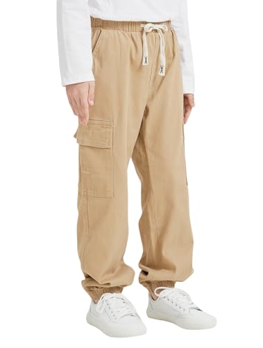 Boy's Cargo Joggers Pants Elastic Waist Casual Drawstring School Outdoor Youth Twill Baggy Pants Size 8-164