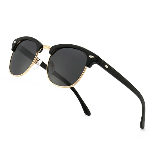 Polarized Sunglasses for Men Women–UV Blocking Retro Semi-Rimless Shades for Driving & Outdoors