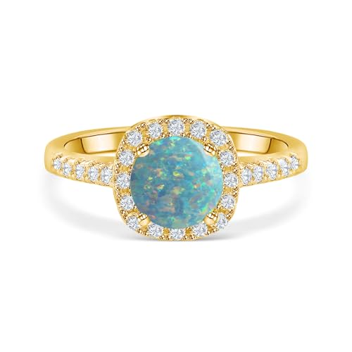 Silwan Opal Ring for Women S925 Sterling Silver/10K 14K 18K Round Opal Engagement Wedding Rings for Women Wife Her2