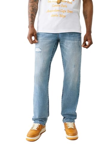 True Religion Men's Ricky Straight Flap Jean, Medium Wash