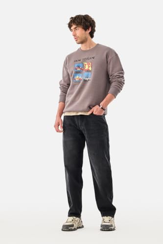 Image of SNITCH Men Jeans for Street Wear | Baggy Fit Washed Pattern Wide-Leg Style | 100% Cotton Non-Stretchable Denim Weave for Ultimate Comfort & Casual Outings
