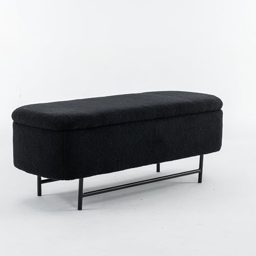 DRKAT Boucle Storage Bench for Bedroom, Upholstered Storage Ottoman Bench with Metal Stand, Modern Bench for Bedroom with Storage, Teddy End of Bed Bench for Living Room/Entryway/Bed Side,43",Black