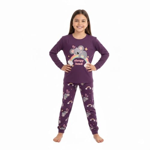 A2Z 4 Kids Muchachas Pijama Niños PJs 2 Pedazo Set Koala Imprimir - PJS 214 Koala Purple_11-12