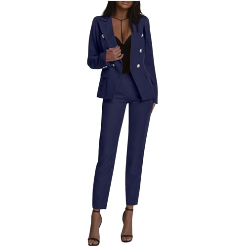 Womens Fall Fashion 2 Piece Blazer Sets Open Front Long Sleeve Blazers and Slim Fit Pants Suits Set for Office Work