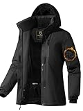 FREE SOLDIER Women's Waterproof Ski Snow Jacket Fleece Lined Warm Winter Rain Jacket with Hood Fully Taped Seams(Black,XL)