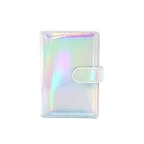 A6 White Holographic PU Leather Binder Cover Rainbow Notebook Shell 6 Rings Loose Leaf Binders with Magnetic Closure, Cards Pocket N Pen Holder (White Holographic, A6 (130mm x 187mm))
