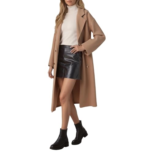 Image of Blend Anorak Coat Women Wool Coat Fall Winter Overcoat Petite Korean Long Sleeve Double Breasted Classic Fit (Khaki, S)