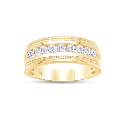 1/2 cttw Round Lab Created Moissanite & Lab Grown Diamond Milgrain Wedding Band Ring For Men & Women In 14K Gold Plated Sterling Silver (VS-SI Clarity, 0.50 Cttw & 1.00 Cttw)