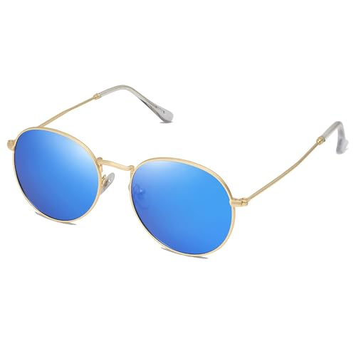 Image of SOJOS Small Round Polarized Sunglasses for Women Men Classic Vintage Shades | Lightweight Stainless Steel Frame UV400 Sun Protection Adjustable Nose Pads SJ1014