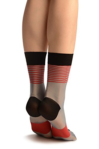 LissKiss Blue With Red Stripes Ankle High Socks - Socks4